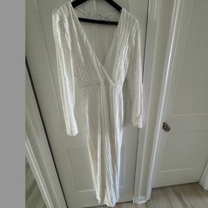 LULU Love Lasts Forever White Sequin Long Sleeve Maxi Dress